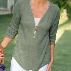 Soft Surroundings Sage Green V-Neck 1/2 Zip Sweater 1X